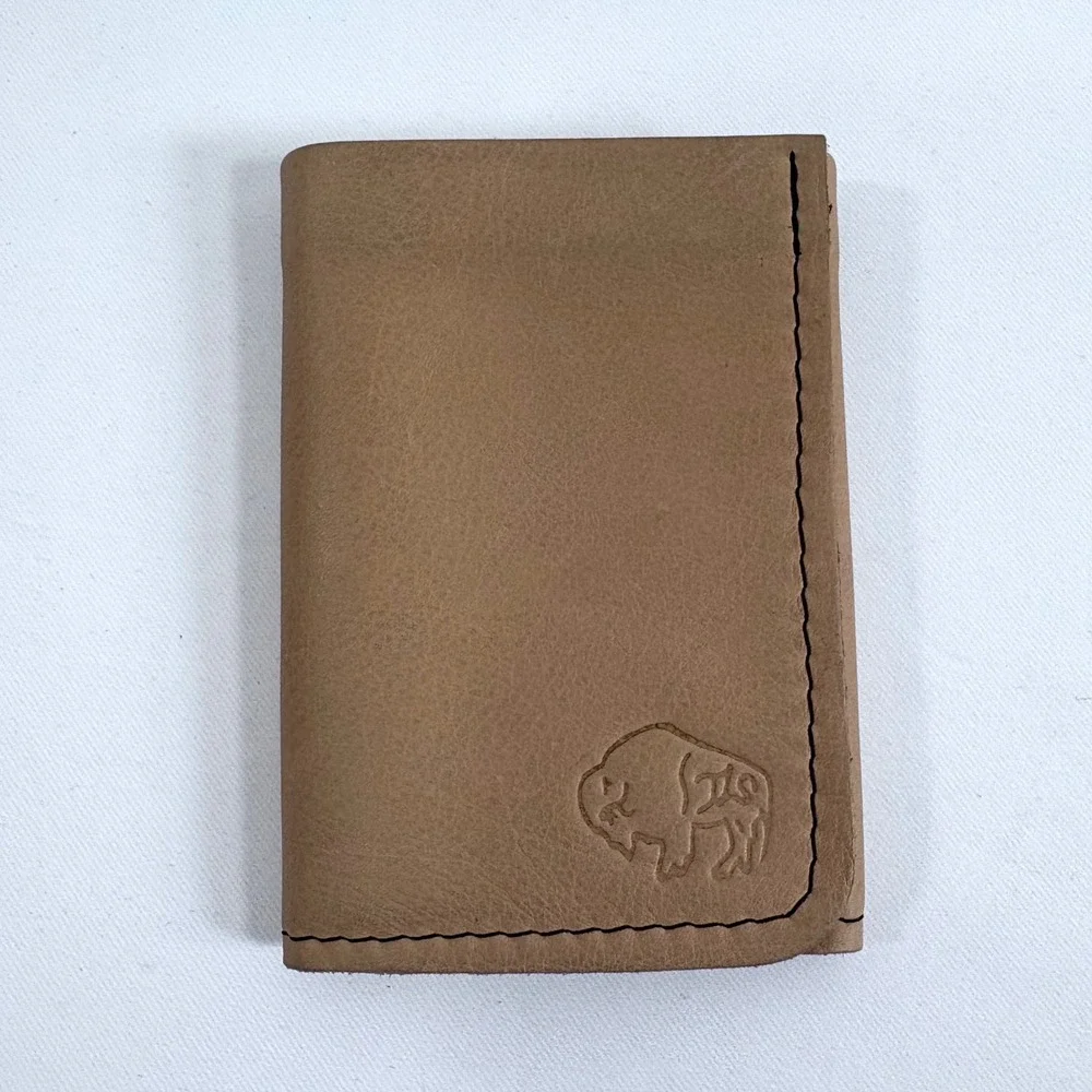 TLS Wallets Trifold Wallet Saddle Tan Buffalo‎ Leather Handcrafted New wih Box
